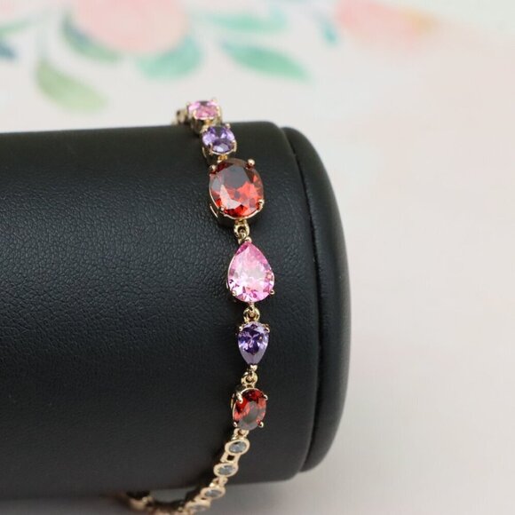 "Colorful Gemstone Rose Gold Bracelet with Sparkle Chain, XPBL0812 - Picture 8 of 12